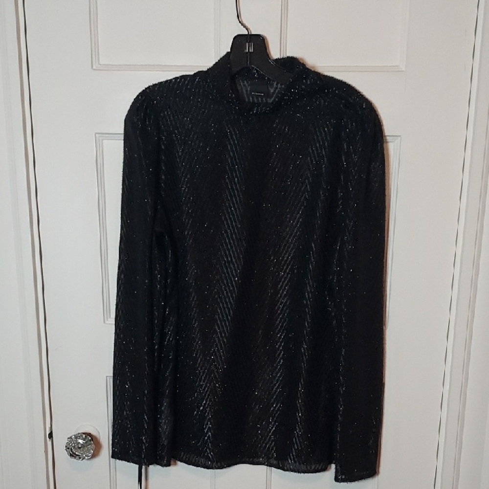 Pinko Bruno Semi Sheer Mockneck Blouse Black Size 10